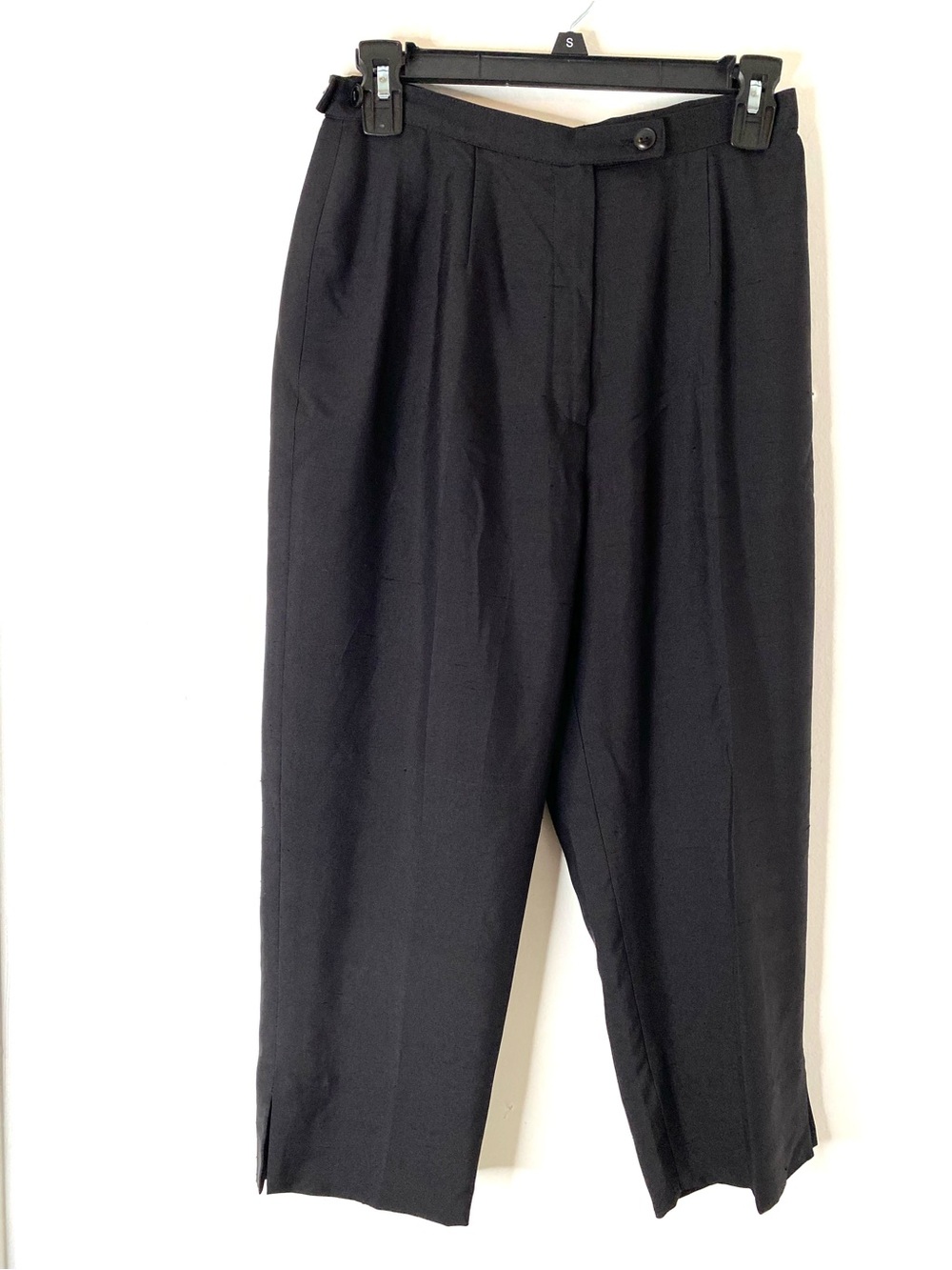 Kasper & Company 100% Silk Black Pleated Wide Leg Trousers Pants